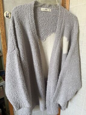 Natural Life Gray Cozy Open-Front Women's Cardigan Sweater Oversized Fit S/M